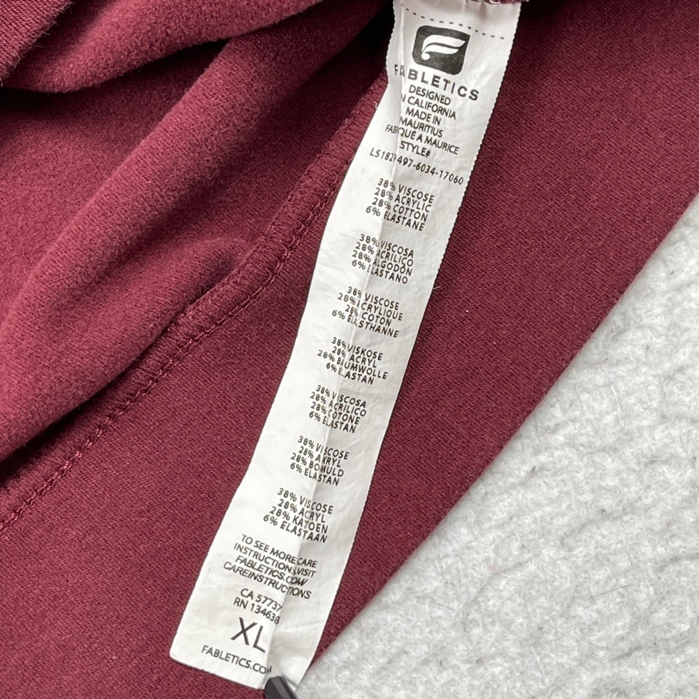 Fabletics Sweatshirt Womens XL Burgundy Cinch Tie Cuff‎ Long Sleeve Athleisure - Picture 6 of 7